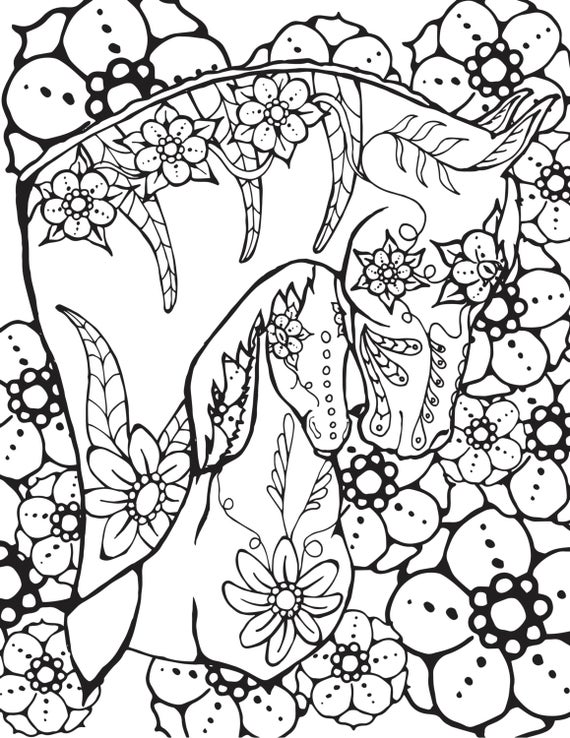 Kolorowanka koń wśród kwiatów